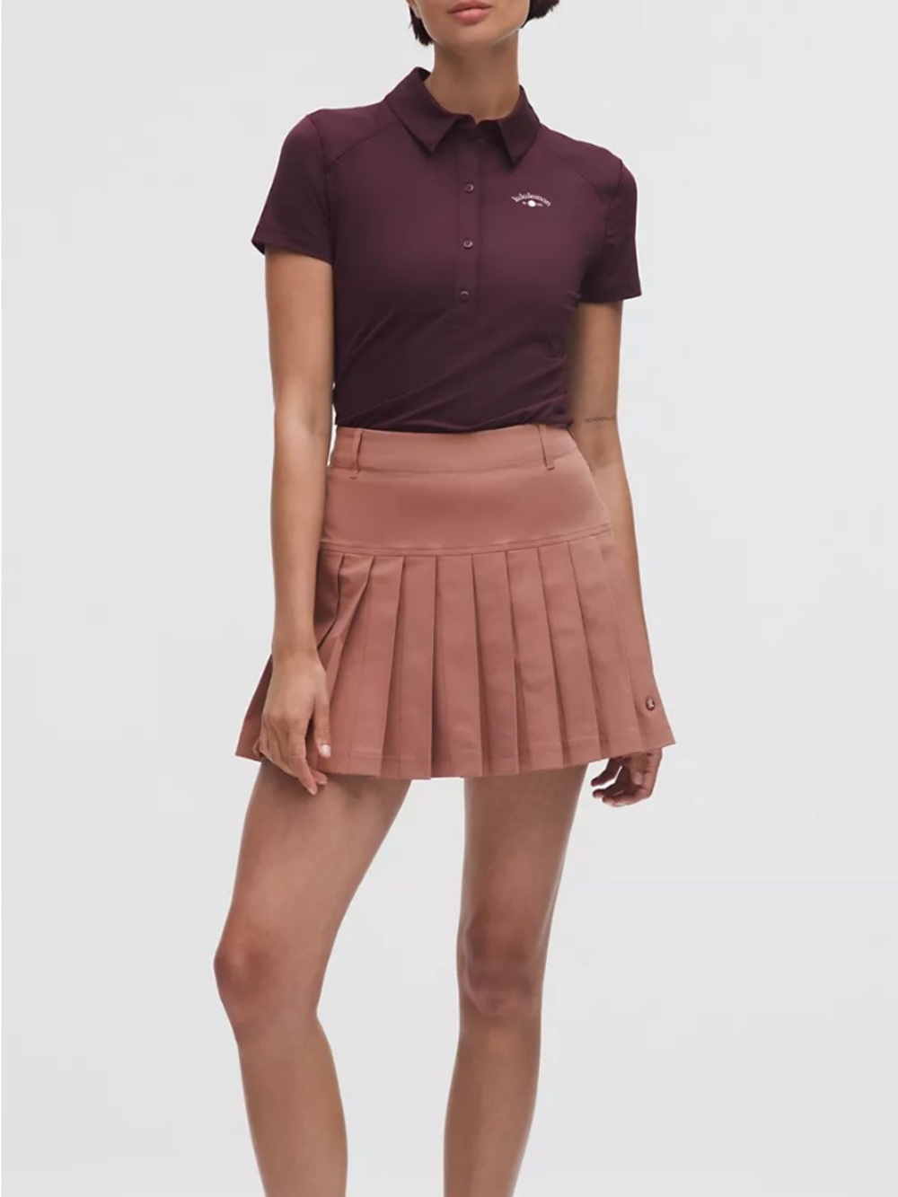 Lululemon women drop-waist pleated high-rise golf skirt size 28 waist red clay